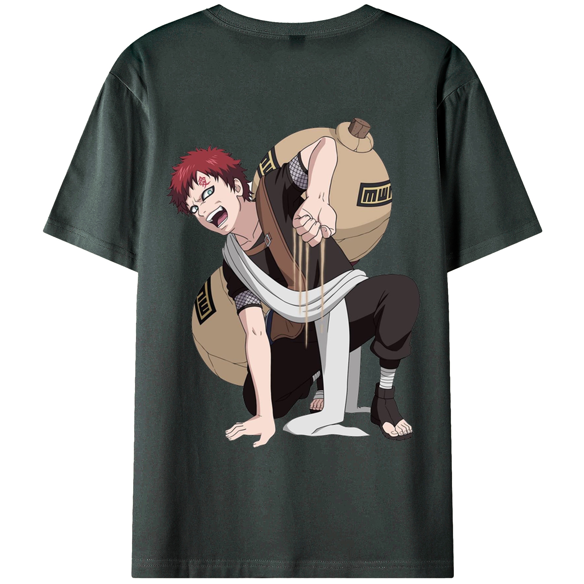 （画像用） NARUTO -ナルト- ガアラ Gaara 綿100％ メンズ半袖Tシャツ（バックプリント） 通気性